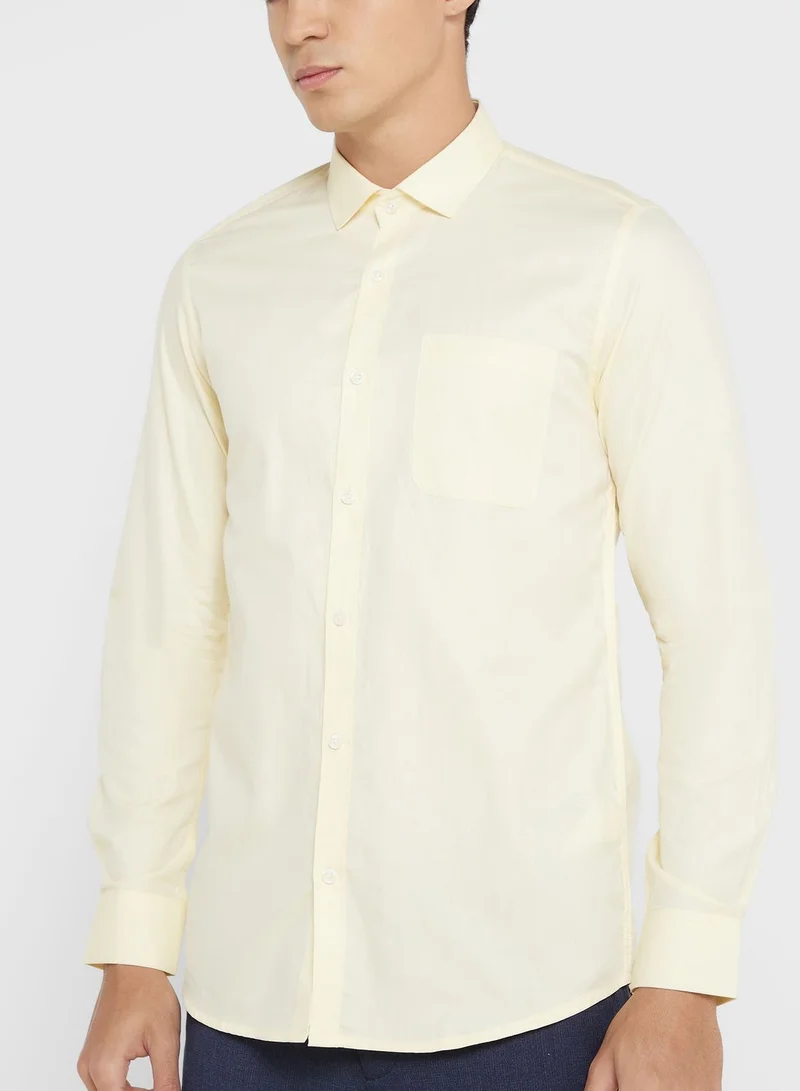 Robert Wood Pure Cotton Formal Shirt With Full Sleeve & Semi Cutaway Collar