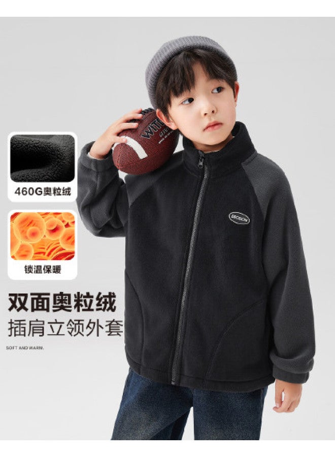Zuoxi boys' Jacket - Kids' Reversible Soft Polar Fleece Top With Stand Collar, Casual Spring/autumn Outerwear - Image 1