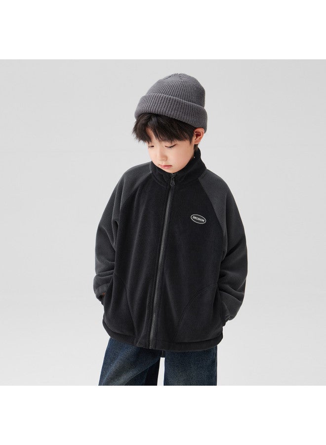 Zuoxi boys' Jacket - Kids' Reversible Soft Polar Fleece Top With Stand Collar, Casual Spring/autumn Outerwear - Image 3