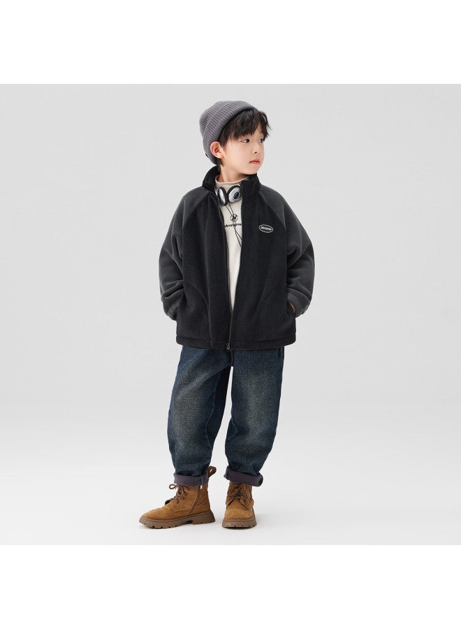 Zuoxi boys' Jacket - Kids' Reversible Soft Polar Fleece Top With Stand Collar, Casual Spring/autumn Outerwear - Image 5