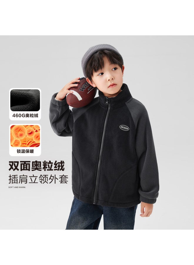 Zuoxi boys' Jacket - Kids' Reversible Soft Polar Fleece Top With Stand Collar, Casual Spring/autumn Outerwear - Image 2