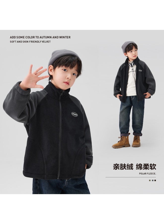 Zuoxi boys' Jacket - Kids' Reversible Soft Polar Fleece Top With Stand Collar, Casual Spring/autumn Outerwear - Image 4