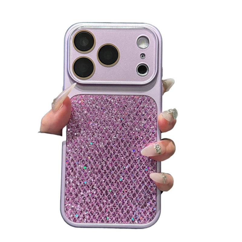 غطاء واقي بPC لـ iPhone 16 / 16 Plus / 16 Pro / 16 Pro Max مع نمط لامع ونمط شبكي ماسي مع مقاوم للصدمات مع مقاوم لبصمات الأصابع باللون بنفسجي للتخزين العملي للمدرسة للعائلة - Image 1
