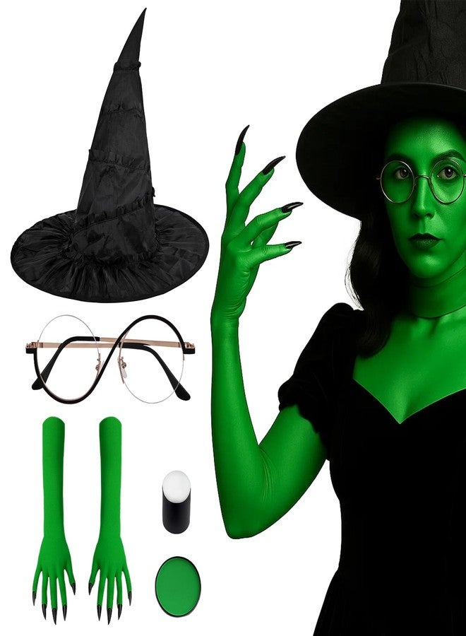 playneeu Halloween Witch Costume Set - Elphaba Cosplay Kit, Black and Green, Standard - Image 1
