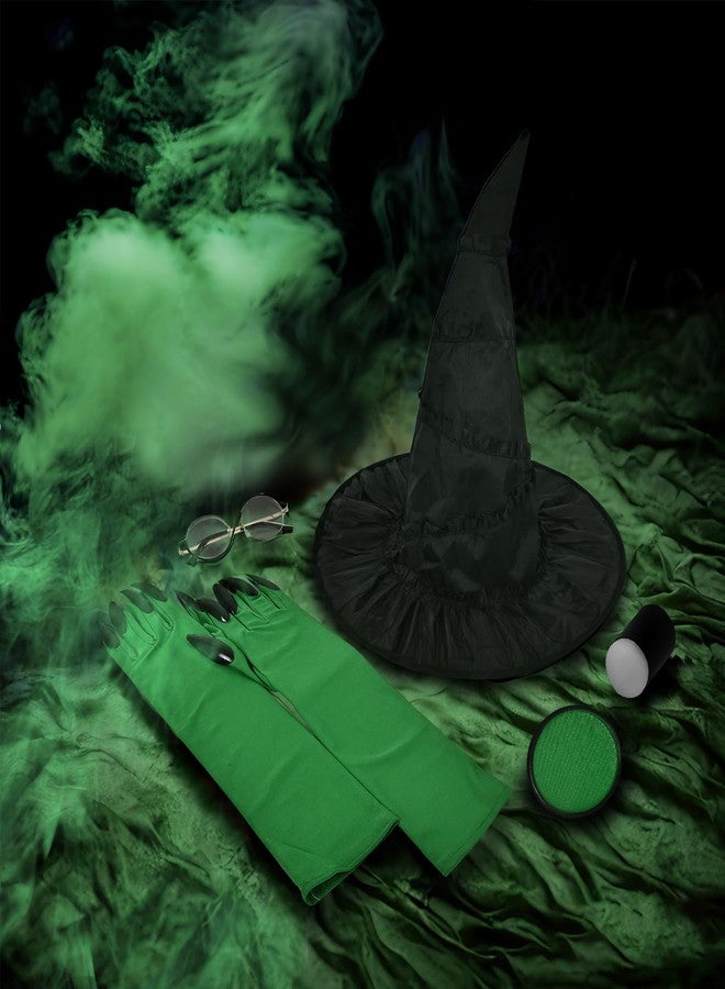 playneeu Halloween Witch Costume Set - Elphaba Cosplay Kit, Black and Green, Standard - Image 4