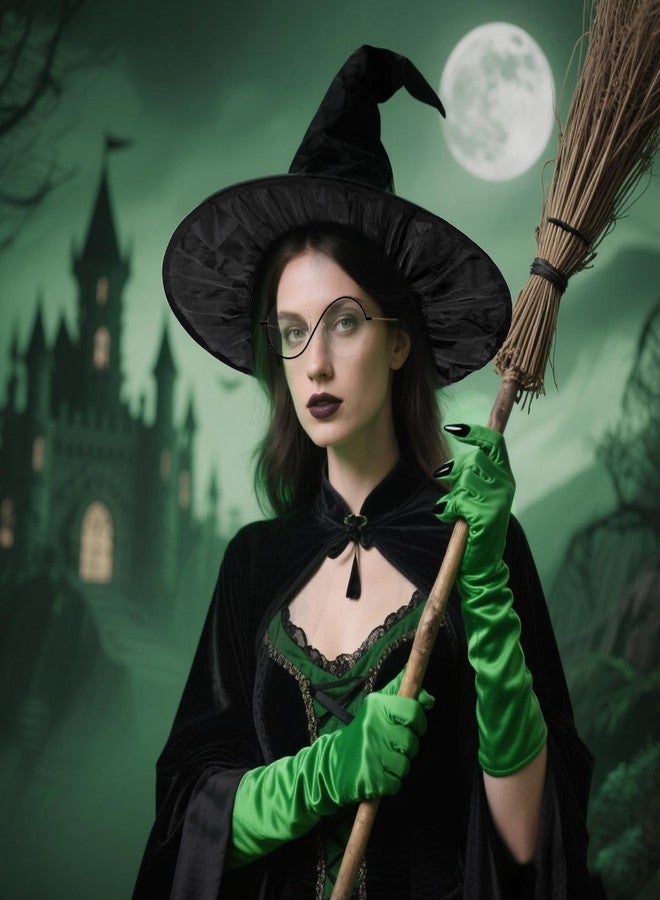 playneeu Halloween Witch Costume Set - Elphaba Cosplay Kit, Black and Green, Standard - Image 3