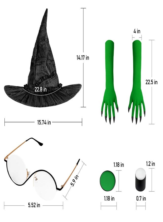 playneeu Halloween Witch Costume Set - Elphaba Cosplay Kit, Black and Green, Standard - Image 2