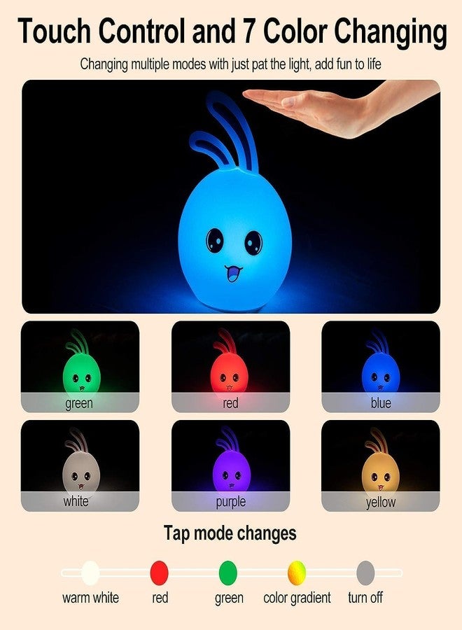 Granthi Enterprise Cute Silicone Rabbit LED Night Light for Kids,USB Rechargeable 3 Step Dimmable Night Light,7 Colour Changing Touch Sensor Squishy Mini Nursery Lamp for Baby Bedroom Decor,Multicolor - Image 2