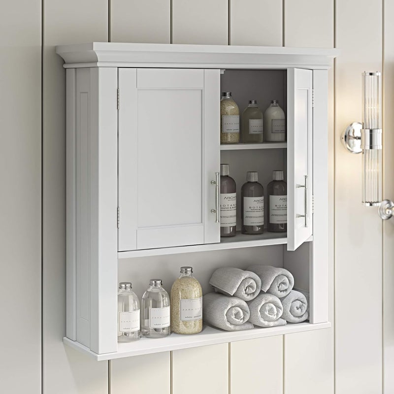 RiverRidge Somerset Two-Door Bathroom and Laundry Wall Mount Storage Medicine Cabinet with Open and Adjustable Shelf - White - Image 2