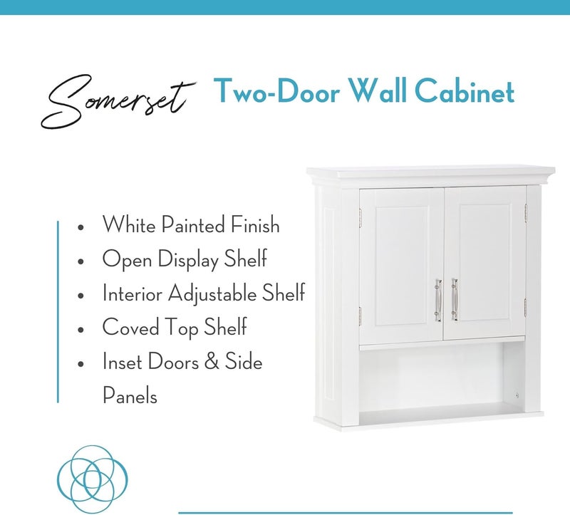 RiverRidge Somerset Two-Door Bathroom and Laundry Wall Mount Storage Medicine Cabinet with Open and Adjustable Shelf - White - Image 5
