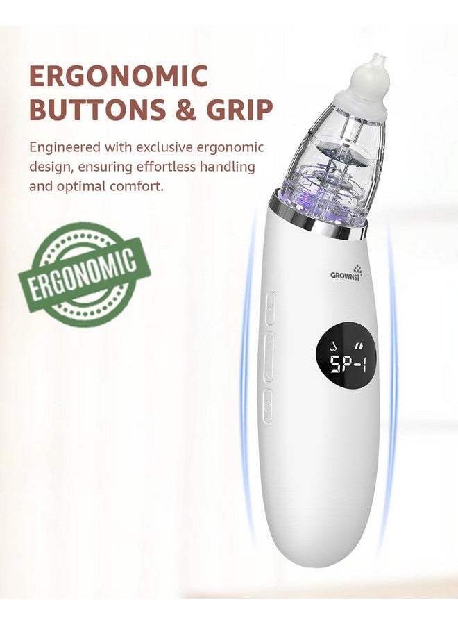 GROWNSY GROWNSY Nasal Aspirator for Baby | Baby Nose Sucker | Electric Nose Suction for Toddler, Ergonomic Booger Sucker with 3 Silicone Tips, Music & Light Soothing Function(White)  - Image 3