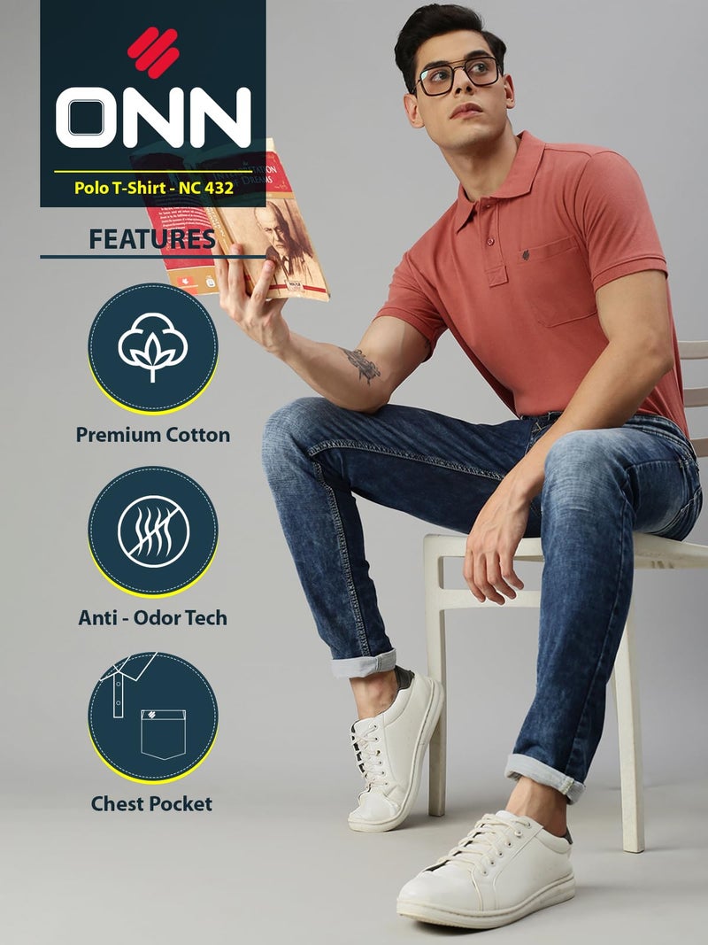 ONN Men's Dusty Pink Half Sleeves Polo Collar T-Shirt with Pocket(Size : Medium) - Image 2