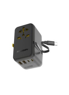 Remson Remson Omni Plug 45W GaN Travel Adapter Power Delivery with Built-in Retractable USB-C Cable for Rapid Charging / 2 USB-C Ports/ 2 USB-A Ports and 1 AC Socket  - Image 1