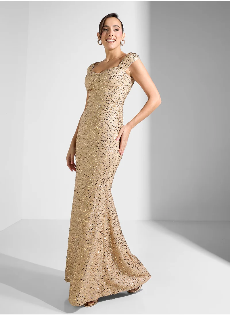 Ginger Boutique Sweetheart Neckline Sequin Embellished Dress In Gold