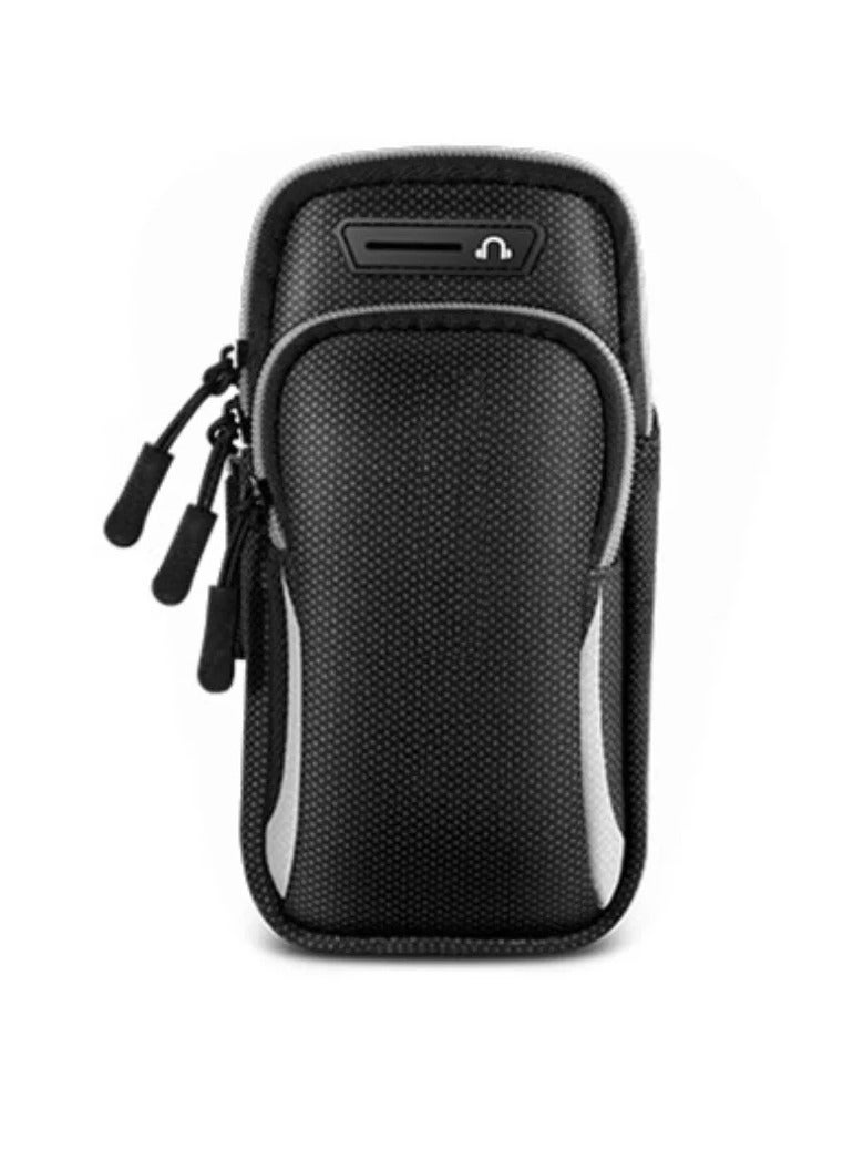 AROAQ Arm Bag, Breathable Arm Jogging Bag With Earphones Support, Outdoor Cycling Waterproof Sport Armband, Double Zip Sports Phone Bag For Running, Cycling, Hiking, Fishing, Yoga, (Black And Grey) - Image 1
