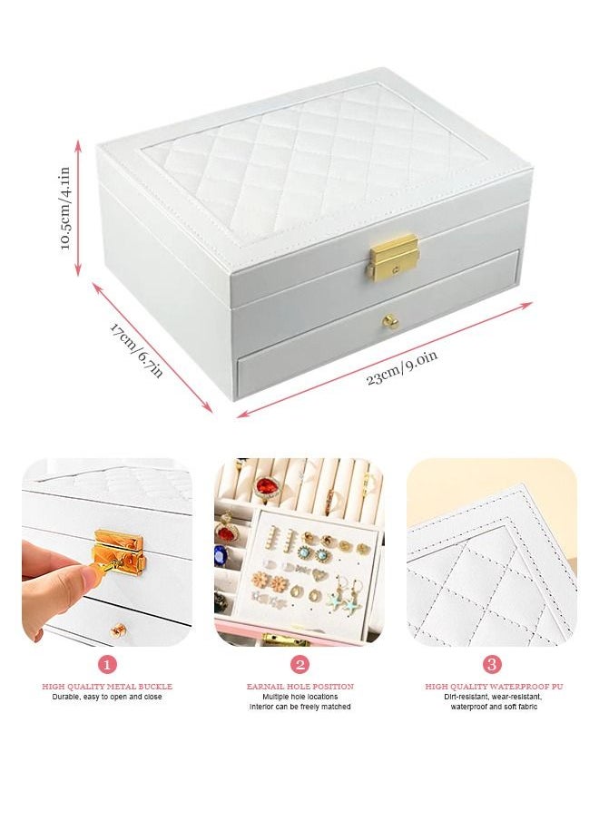 HomarKet - 2-Layer PU Leather Jewellery Storage Box Lightweight Multifunction Jewelry Case for Women White - Image 1