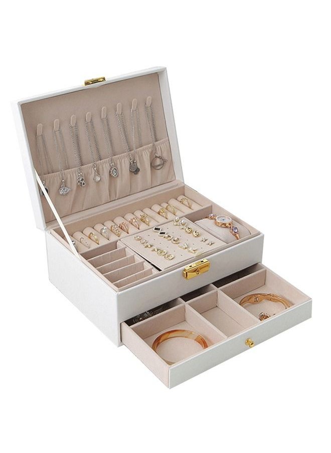 HomarKet - 2-Layer PU Leather Jewellery Storage Box Lightweight Multifunction Jewelry Case for Women White - Image 1