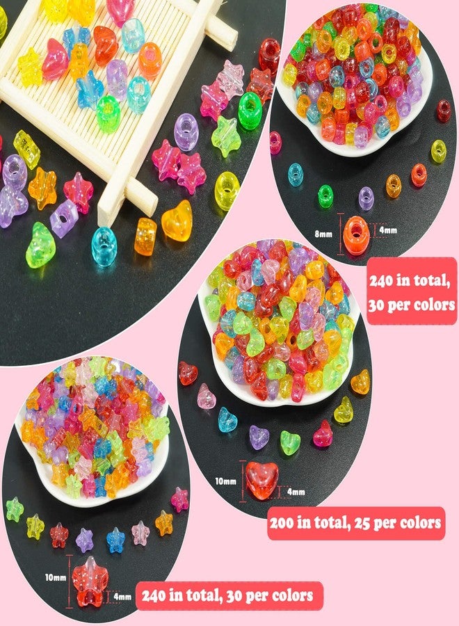 Wavlakth 1680 Pcs Pony Beads Heart Star Hair Bead for Girl Braid, Acrylic Star Heart Glitter Sparkle Large Hole Pony Beads with Elastic Rubber Band Threaders Kit for Hair Bracelets Jewelry Making - Image 4