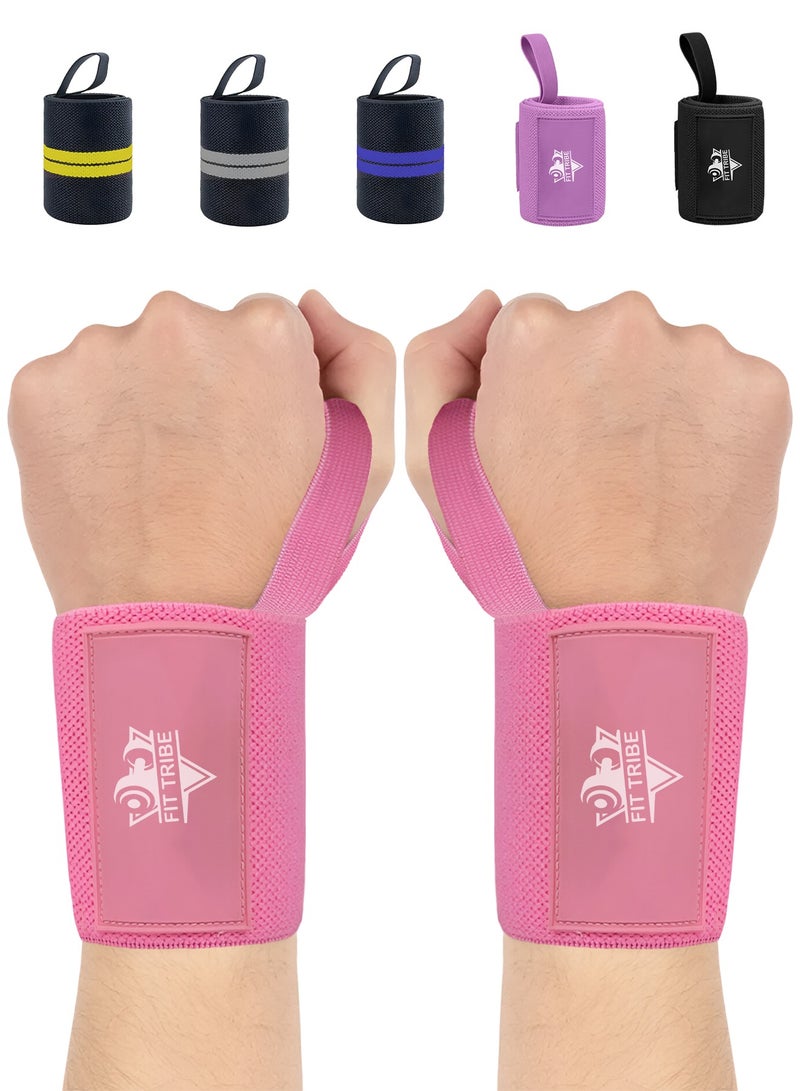 FIT TRIBE Workout Wrist Straps for Powerlifting - Premium Wrist Support for Men & Women - Thumb Loops for Extra Grip and Comfort - Ideal for Weightlifting and Intense Workouts (Pink) - Image 1