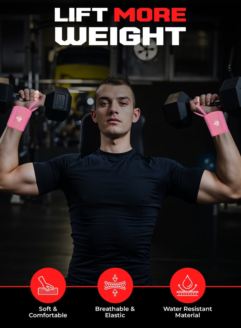 FIT TRIBE Workout Wrist Straps for Powerlifting - Premium Wrist Support for Men & Women - Thumb Loops for Extra Grip and Comfort - Ideal for Weightlifting and Intense Workouts (Pink) - Image 5