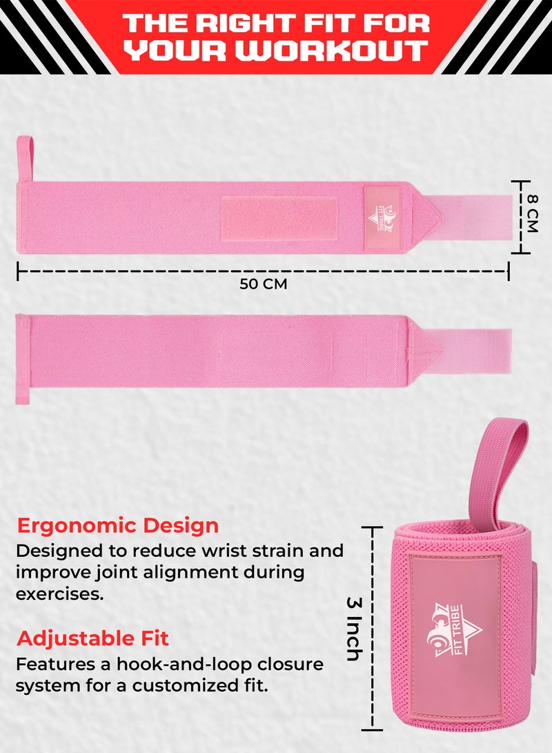FIT TRIBE Workout Wrist Straps for Powerlifting - Premium Wrist Support for Men & Women - Thumb Loops for Extra Grip and Comfort - Ideal for Weightlifting and Intense Workouts (Pink) - Image 4