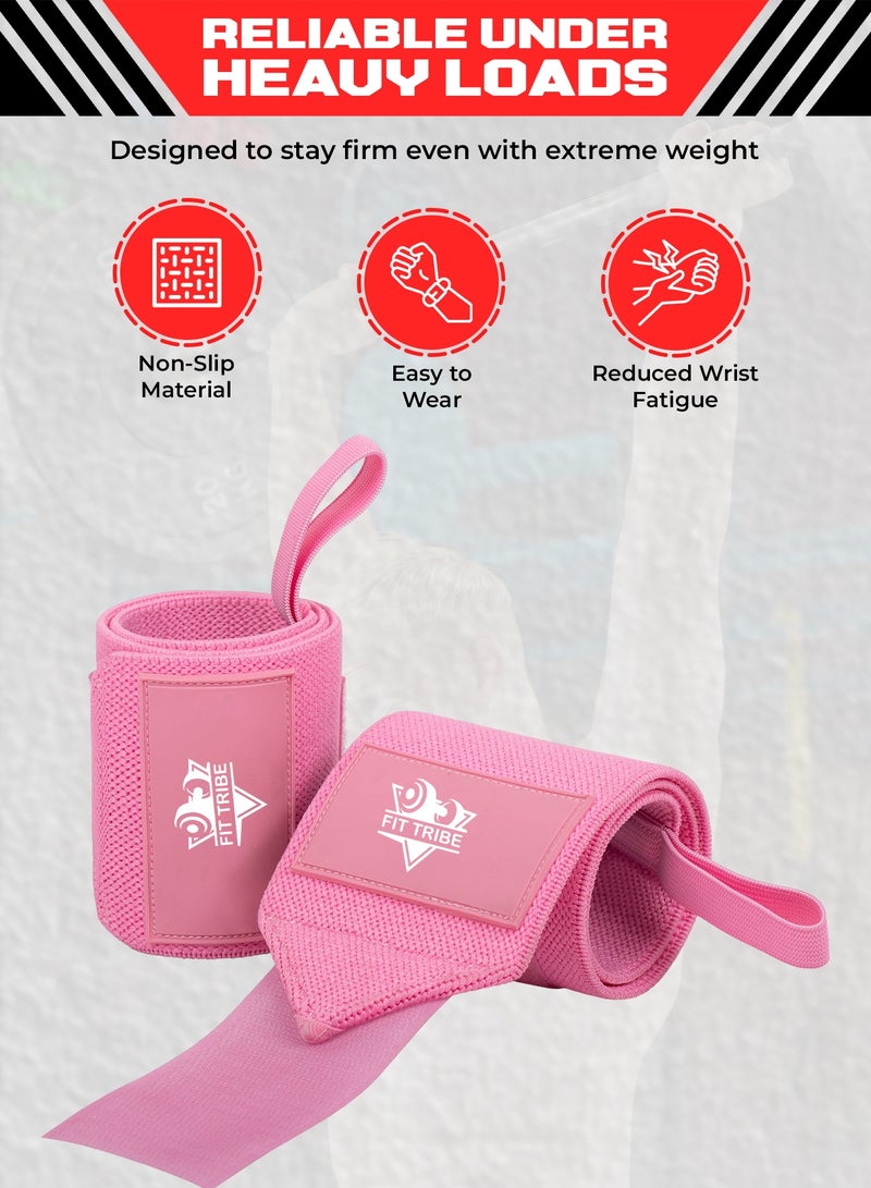 FIT TRIBE Workout Wrist Straps for Powerlifting - Premium Wrist Support for Men & Women - Thumb Loops for Extra Grip and Comfort - Ideal for Weightlifting and Intense Workouts (Pink) - Image 3