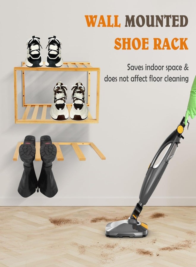 JAYOBGO Boot Hangers Hanging Shoe Rack Wall Mounted Floating Tall Boot Holder, Bamboo Wader Organizer 3-Tier Display Shoe Rack, Holds 6 Pairs, for Entryway, Hallway, Bedroom, Garage - Image 2