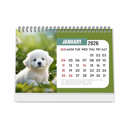 ESCAPER Cute Puppies 2026 Desk Calendar – A5 Puppy Table Calendar, 16-Page Desktop Planner with Holidays & To-Do List, New Year Gift for Dog Lovers - Image 1