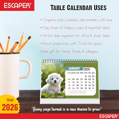 ESCAPER Cute Puppies 2026 Desk Calendar – A5 Puppy Table Calendar, 16-Page Desktop Planner with Holidays & To-Do List, New Year Gift for Dog Lovers - Image 5