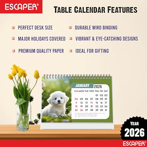 ESCAPER Cute Puppies 2026 Desk Calendar – A5 Puppy Table Calendar, 16-Page Desktop Planner with Holidays & To-Do List, New Year Gift for Dog Lovers - Image 4