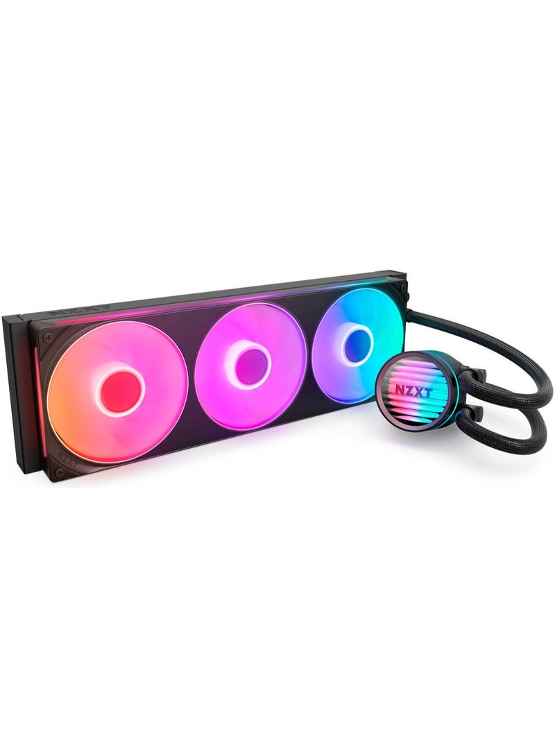 NZXT Kraken Core 360 RGB Liquid CPU Cooler, 360mm Radiator, F360 RGB Core Fan, 2400 RPM Fan Speed, 75.05 CFM Airflow, Fluid Dynamic Bearing, Black | RL-KR36C-B1 - Image 1
