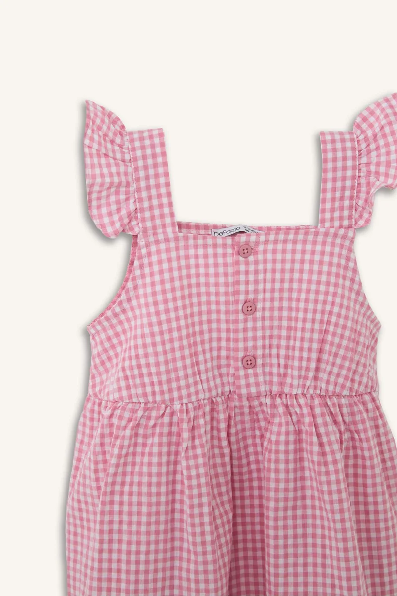 ديفاكتو Baby Girl Gingham Strappy Waffle Textured Dress