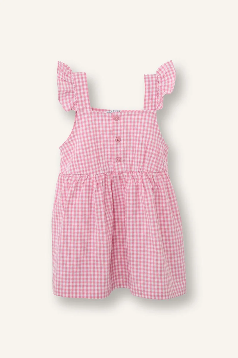 DeFacto Baby Girl Gingham Strappy Waffle Textured Dress