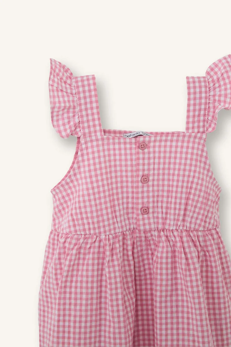 DeFacto Baby Girl Gingham Strappy Waffle Textured Dress