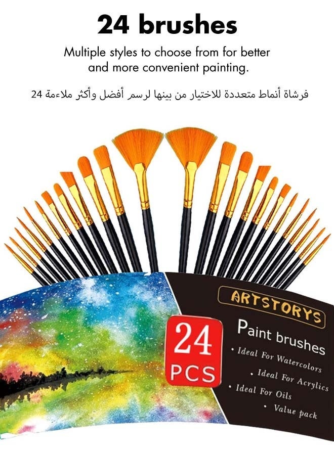 تشورود 24 قطعة، 2 عبوة من فرش رسم دائري مدبب النهاية، مصنوعة من نايلون، لطلاء الشعر، وفرش رسم أكريليك للدهانات الأكريليكية، للدهانات الزيتية والمائية، وفن تزيين الأظافر، والتفاصيل المصغرة، ورسم الصخور (أسود) - Image 2