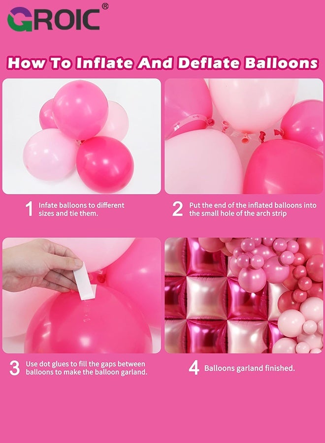 GROIC Party Balloons Set ,Metallic Magenta Hot Pink Flat Square Foil Balloons Backdrop Wall, Double Sided Tunnel with Latex Pink Balloon Arch Garland Kit for Anniversary Bridal Wedding Birthday Party Decoration - Image 3