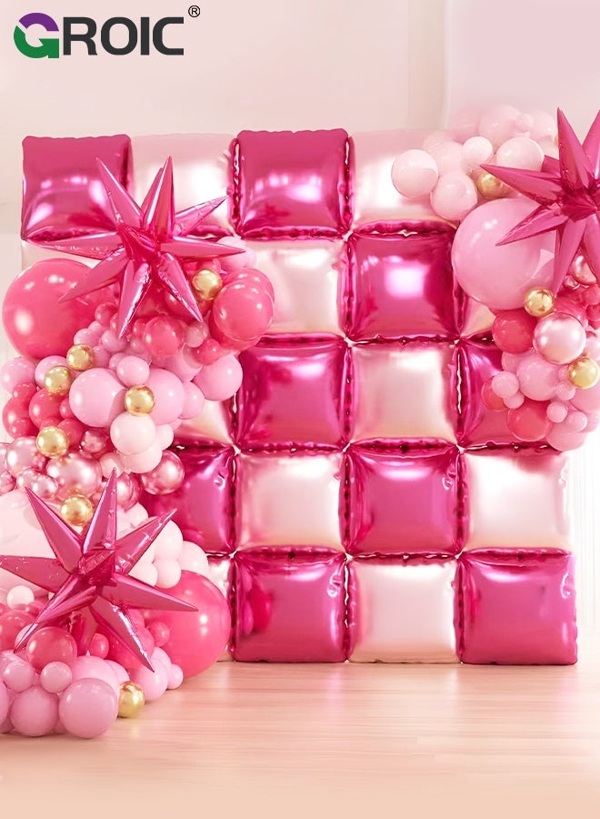 GROIC Party Balloons Set ,Metallic Magenta Hot Pink Flat Square Foil Balloons Backdrop Wall, Double Sided Tunnel with Latex Pink Balloon Arch Garland Kit for Anniversary Bridal Wedding Birthday Party Decoration - Image 1