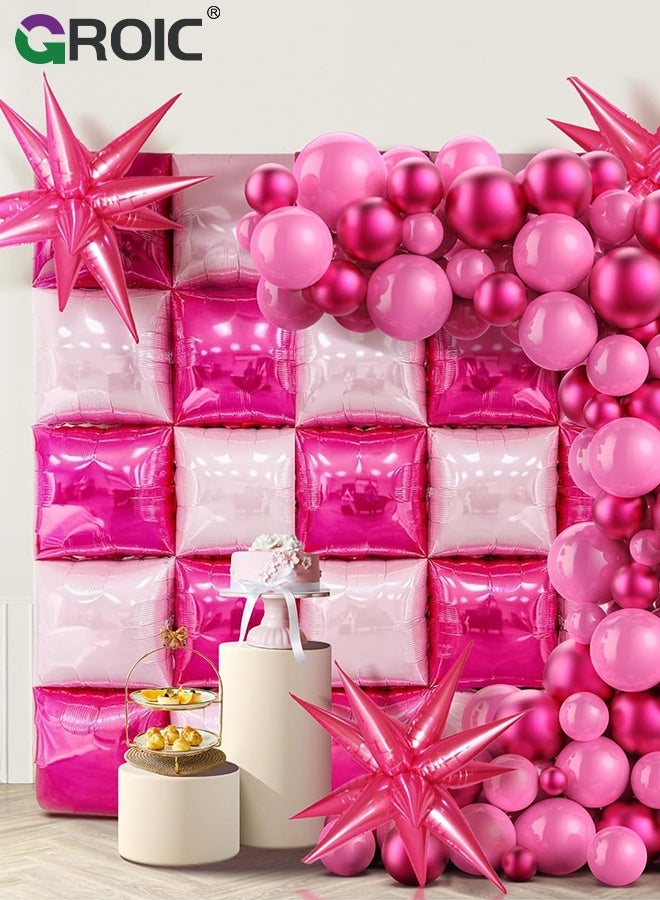 GROIC Party Balloons Set ,Metallic Magenta Hot Pink Flat Square Foil Balloons Backdrop Wall, Double Sided Tunnel with Latex Pink Balloon Arch Garland Kit for Anniversary Bridal Wedding Birthday Party Decoration - Image 2