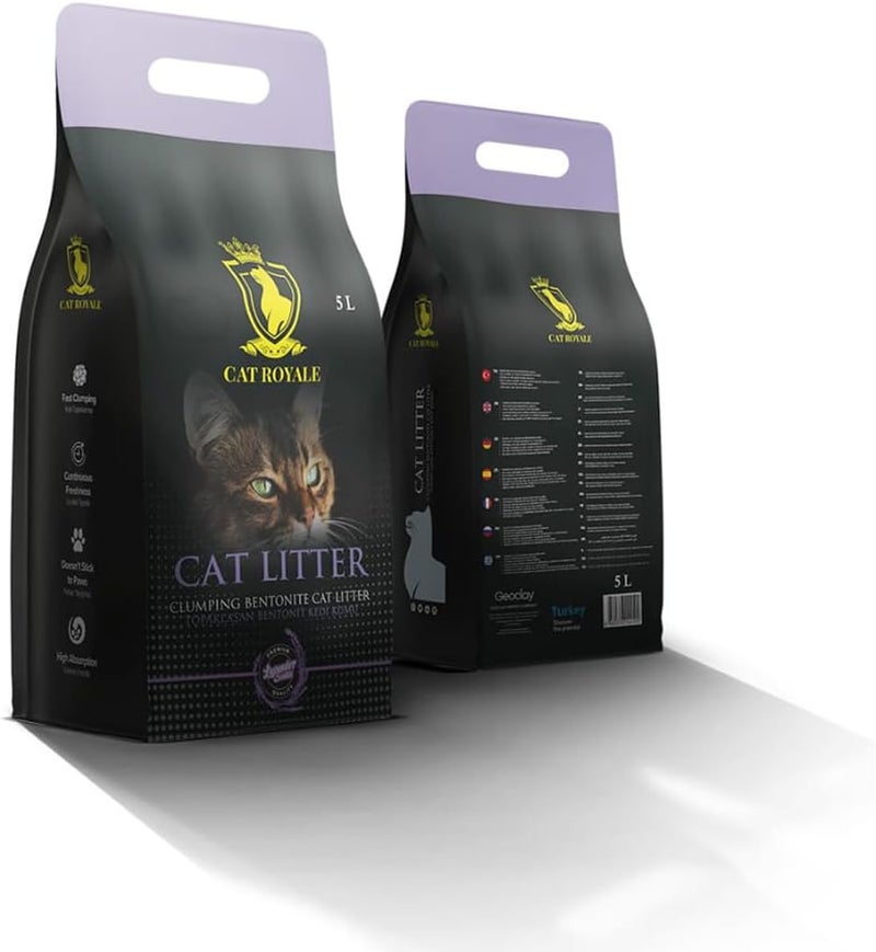 Cat Royale Lavender Scent Clumping Cat Litter, 5 L, Natural Bentonite, 99.5% Dust Free, Fast Firm Clumps, High Absorption, Low Tracking, Long Lasting Freshness - Image 2