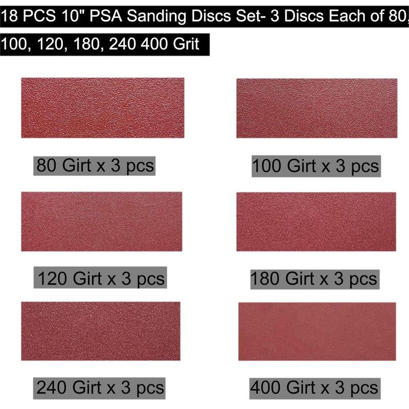 SACKORANGE 18 PCS 10 Inch PSA Sanding Discs Set - 80, 100, 120, 180, 240 400 Grit Sander Discs -10" Aluminum Oxide Sandpaper Discs with PSA Self Adhesive for Drywall, Floor, Woodworking, Auto Power Sander - Image 2