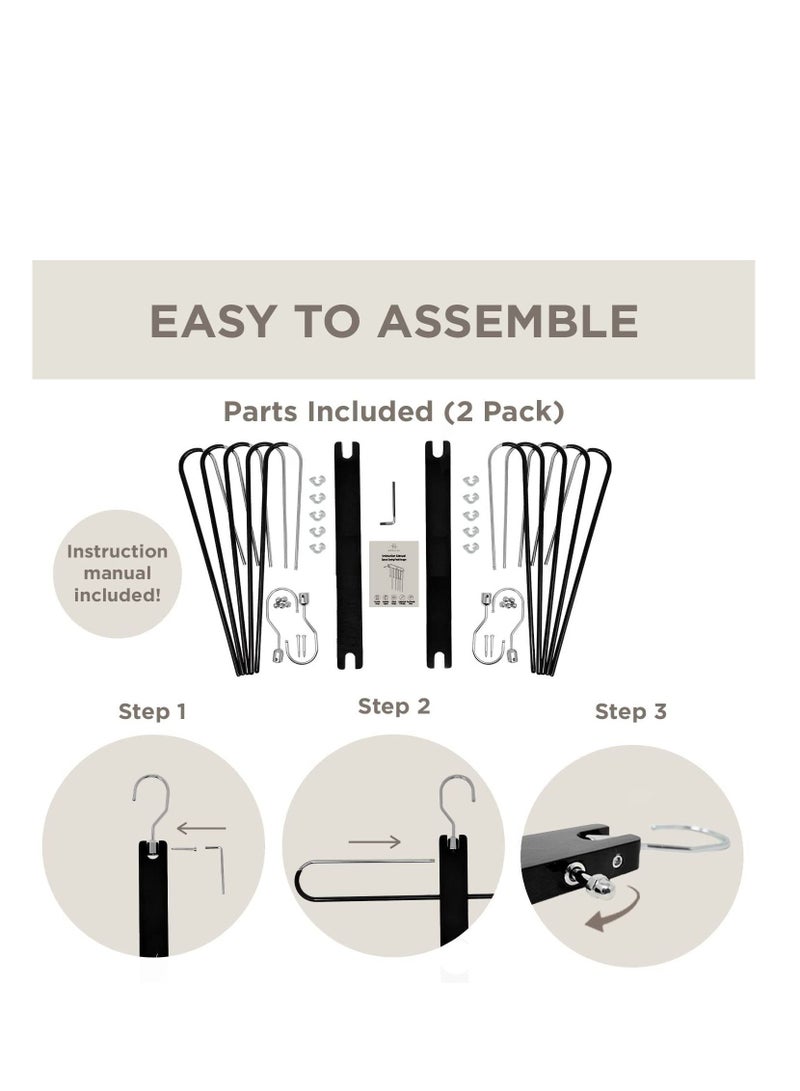 MahMir MahMir Magic Pants Hangers Space Saving Closet Hangers 5 Layers 2 Uses Multi Functional Pants Rack | Solid Metal & Wood Heavy Duty Wardrobe Organizer Racks for Clothes Trousers ( 2-Pack Black)  - Image 5