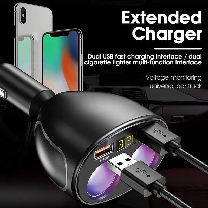 STHIRA® Car Charger, 120W Car Cigarette Lighter Splitter with QC3.0 & 3.1A USB Ports 12V/24V Car Charger Car Lighter Adapter with LED Voltage Display Car Charger Fast Charging for GPS Dash Cam Phone - Image 4