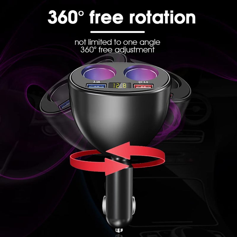 STHIRA® Car Charger, 120W Car Cigarette Lighter Splitter with QC3.0 & 3.1A USB Ports 12V/24V Car Charger Car Lighter Adapter with LED Voltage Display Car Charger Fast Charging for GPS Dash Cam Phone - Image 3