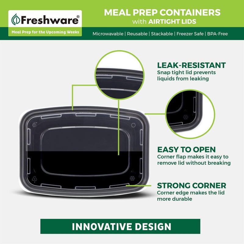 Freshware حاويات تحضير الوجبات من فريش وير 150 عبوة 1 قسم مع أغطية حاويات تخزين الطعام صندوق بنتو خالي من BPA قابلة للتكديس آمنة للاستخدام في الميكروويف وغسالة الصحون والفريزر 16 أونصة - Image 5