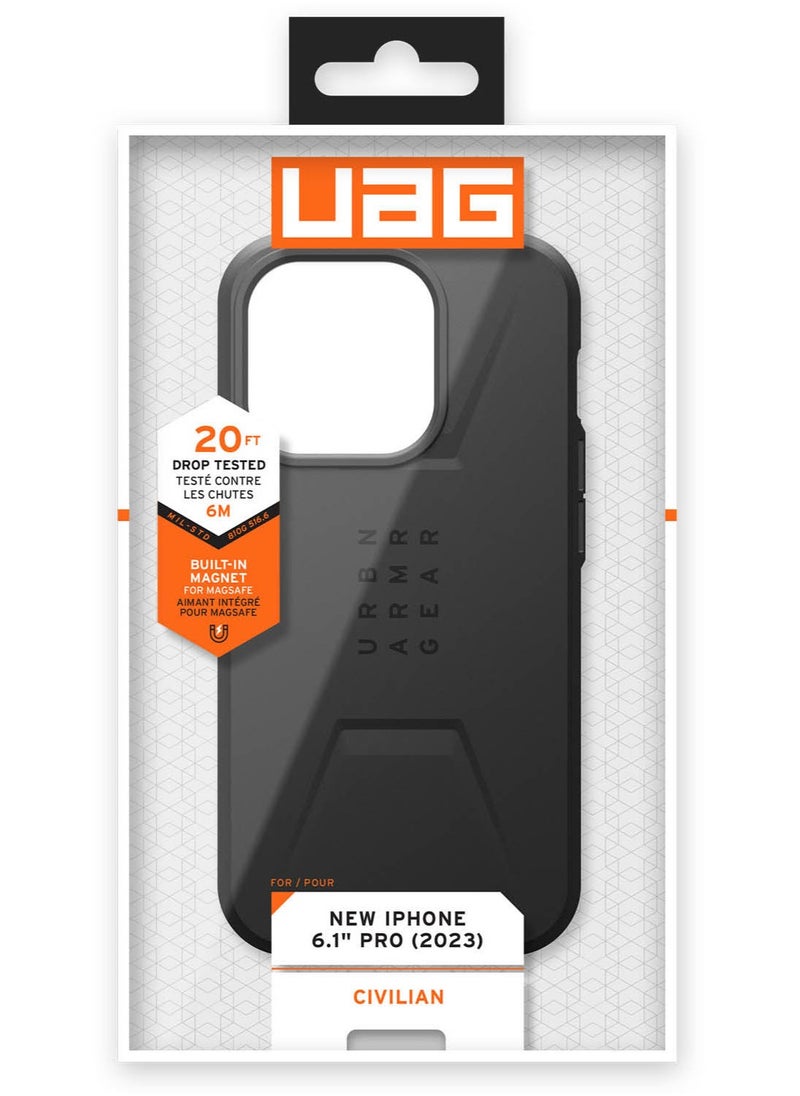 Urban Armor Gear - UAG Civilian MagSafe for iPhone 15 Pro Case Cover [20 Feet Drop Tested]  - Black - Image 1