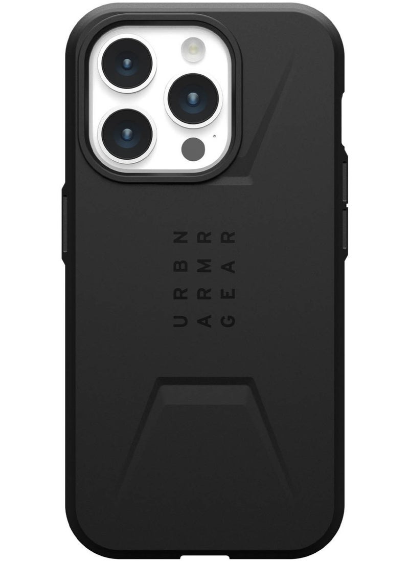 Urban Armor Gear - UAG Civilian MagSafe for iPhone 15 Pro Case Cover [20 Feet Drop Tested]  - Black - Image 1
