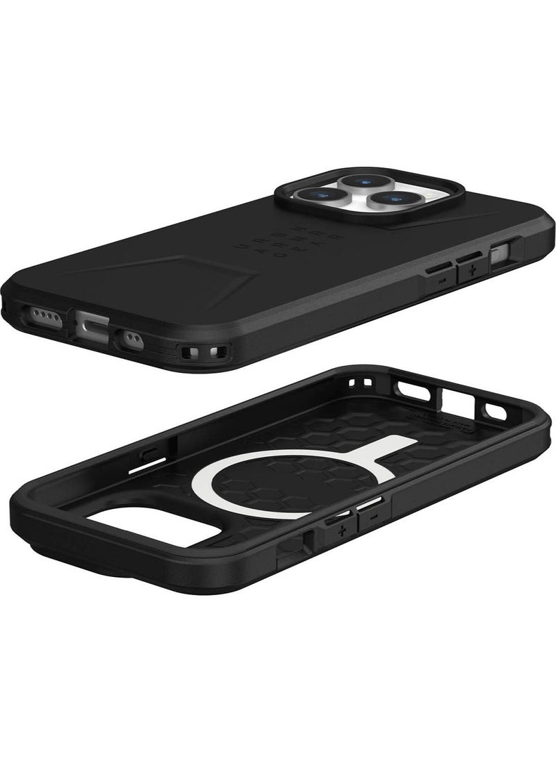 Urban Armor Gear - UAG Civilian MagSafe for iPhone 15 Pro Case Cover [20 Feet Drop Tested]  - Black - Image 1
