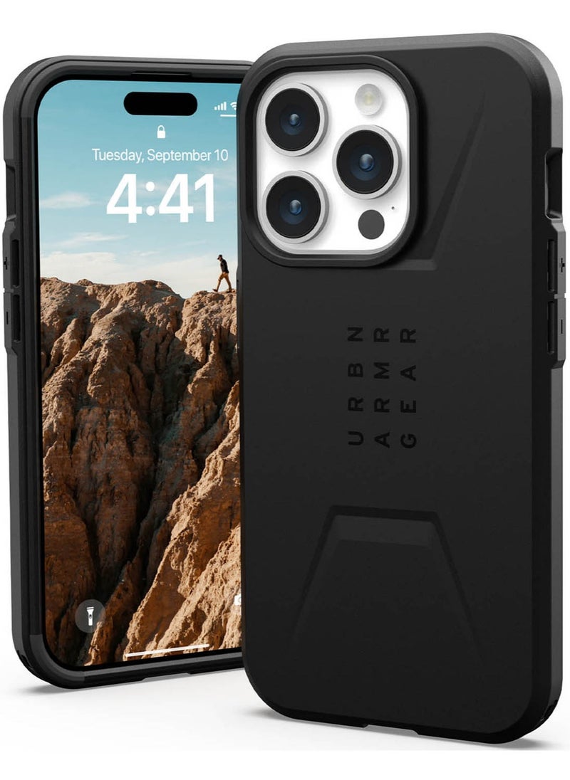 Urban Armor Gear - UAG Civilian MagSafe for iPhone 15 Pro Case Cover [20 Feet Drop Tested]  - Black - Image 1