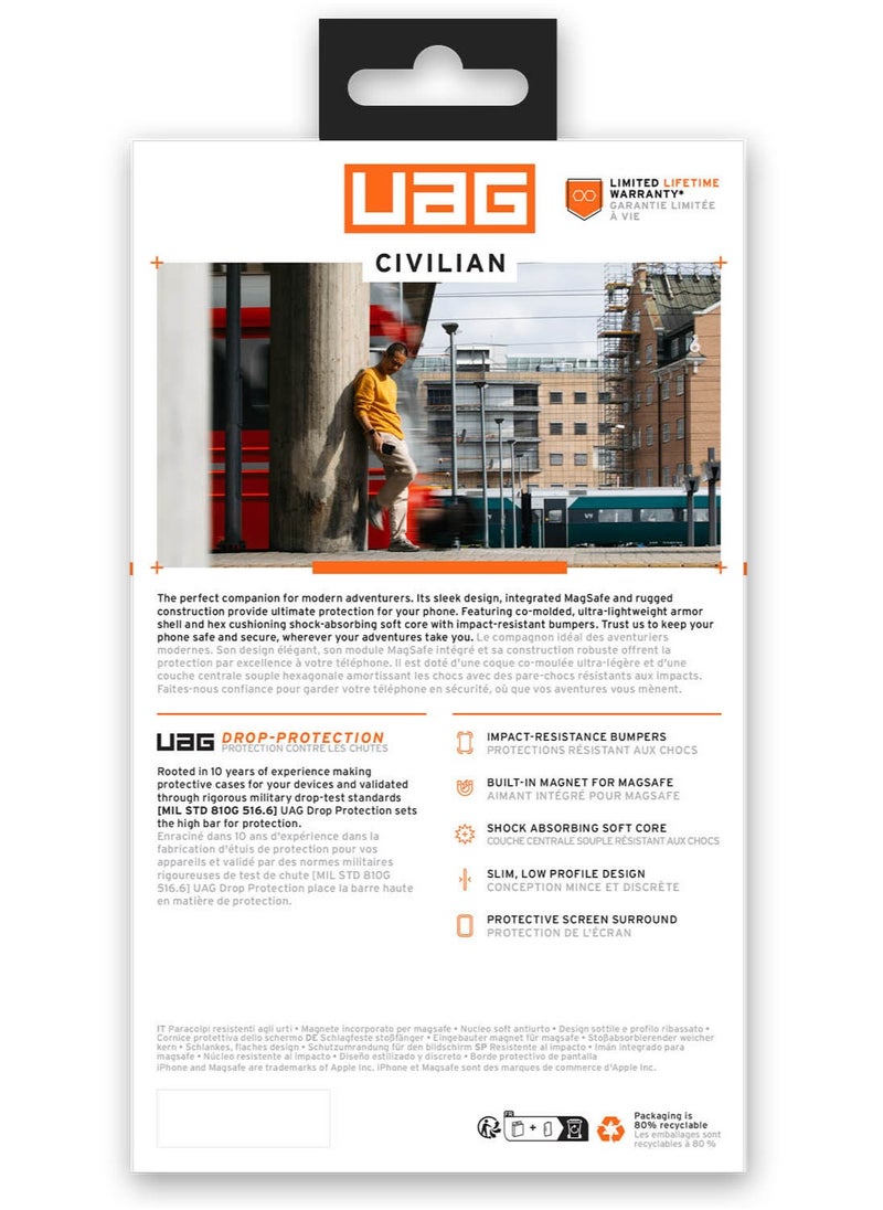 Urban Armor Gear - UAG Civilian MagSafe for iPhone 15 Pro Case Cover [20 Feet Drop Tested]  - Black - Image 1