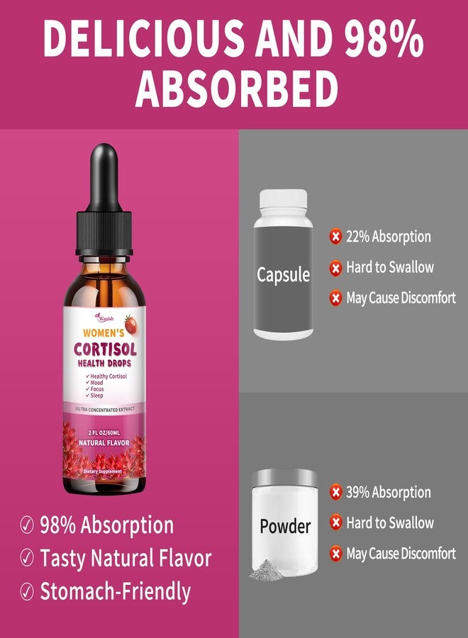 Wanish قطرات سائلة لمكملات الكورتيزول للنساء، تركيبة مستخلصات عشبية طبيعية، مخفض للكورتيزول - يعزز الاسترخاء ويدعم المزاج - عبوة نباتية تكفي لمدة 30 يومًا - Image 3